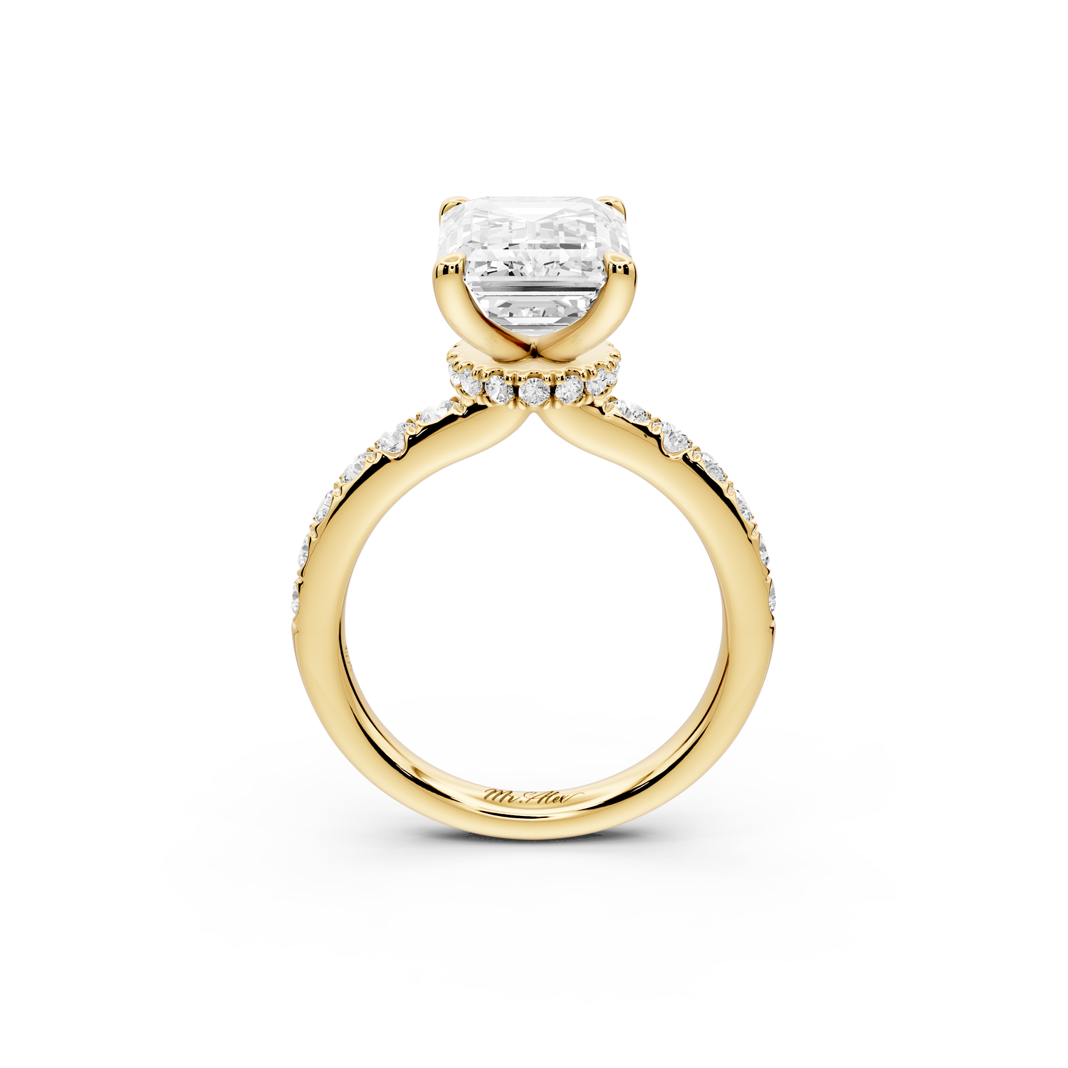 Flora - 3ct 14k yellow gold emerald talong prong Wrap around halo Half Band Engagement Ring