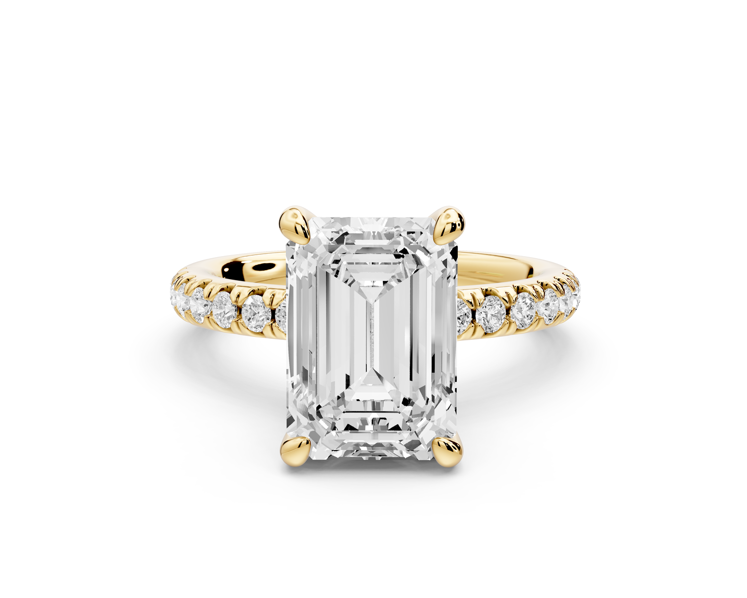 Flora - 3ct 14k yellow gold emerald talong prong Wrap around halo Half Band Engagement Ring