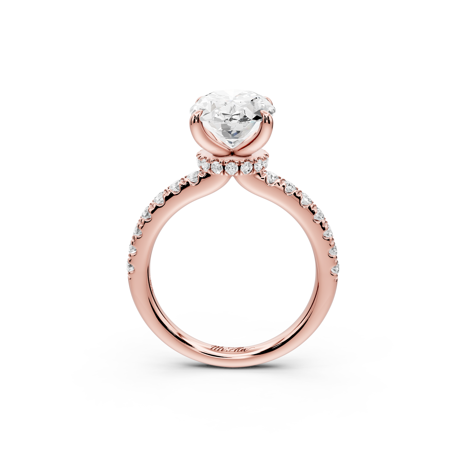 Flora - 3ct 14k rose gold oval talong prong Wrap around halo Half Band Engagement Ring