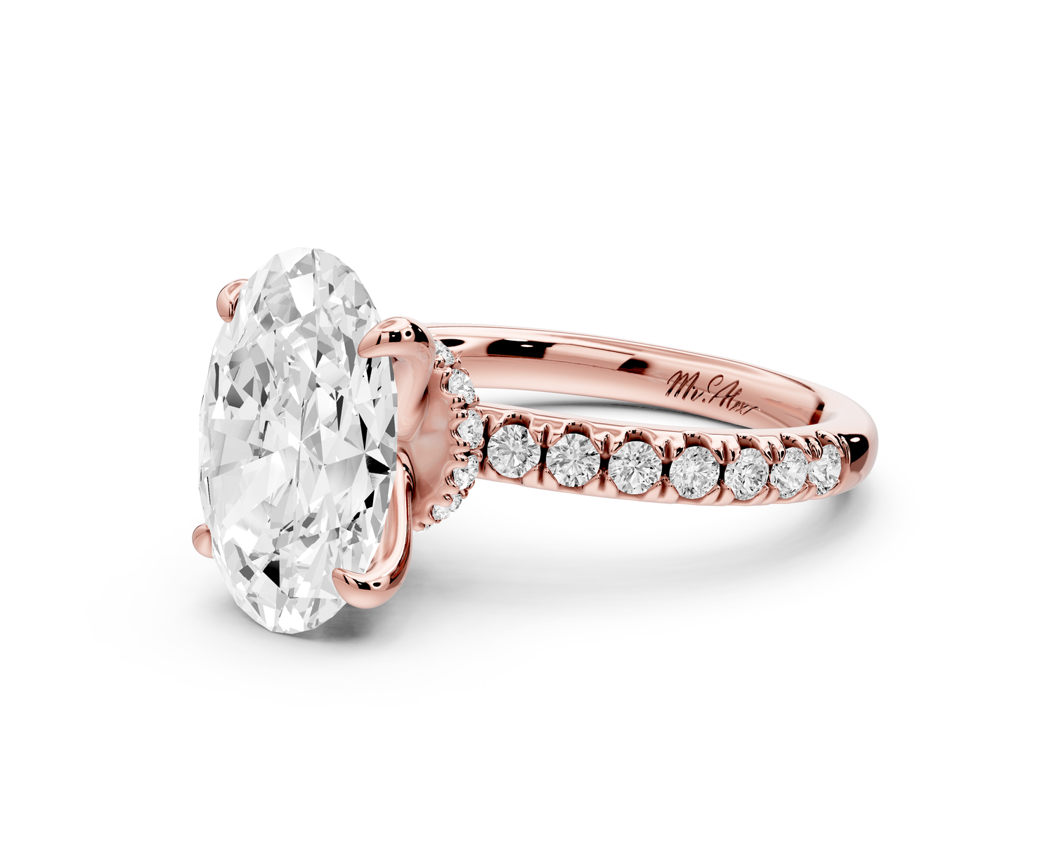 Flora - 3ct 14k rose gold oval talong prong Wrap around halo Half Band Engagement Ring
