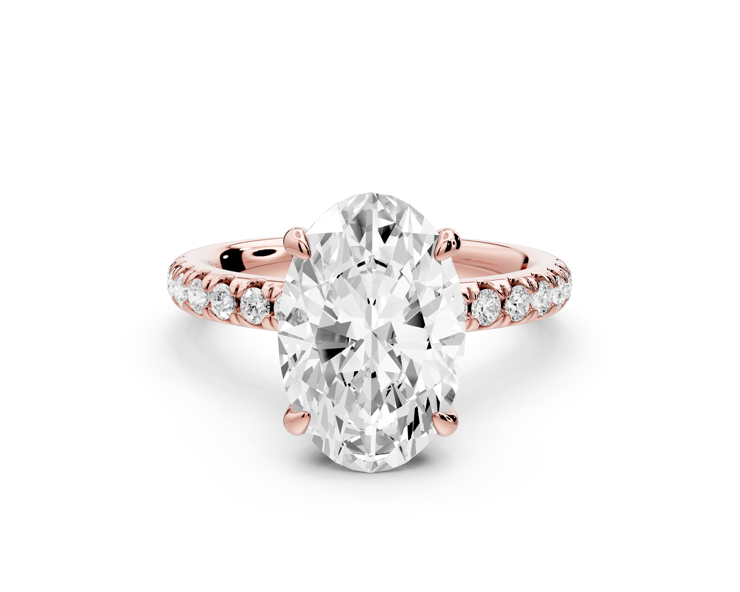 Flora - 3ct 14k rose gold oval talong prong Wrap around halo Half Band Engagement Ring