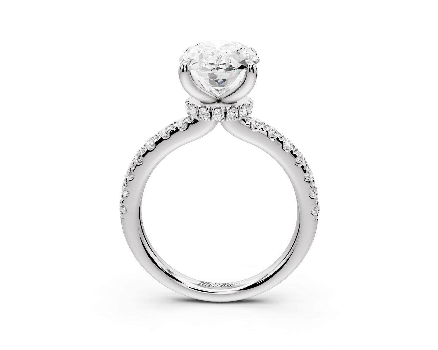 Flora - 3ct 14k white gold oval talong prong Wrap around halo Half Band Engagement Ring