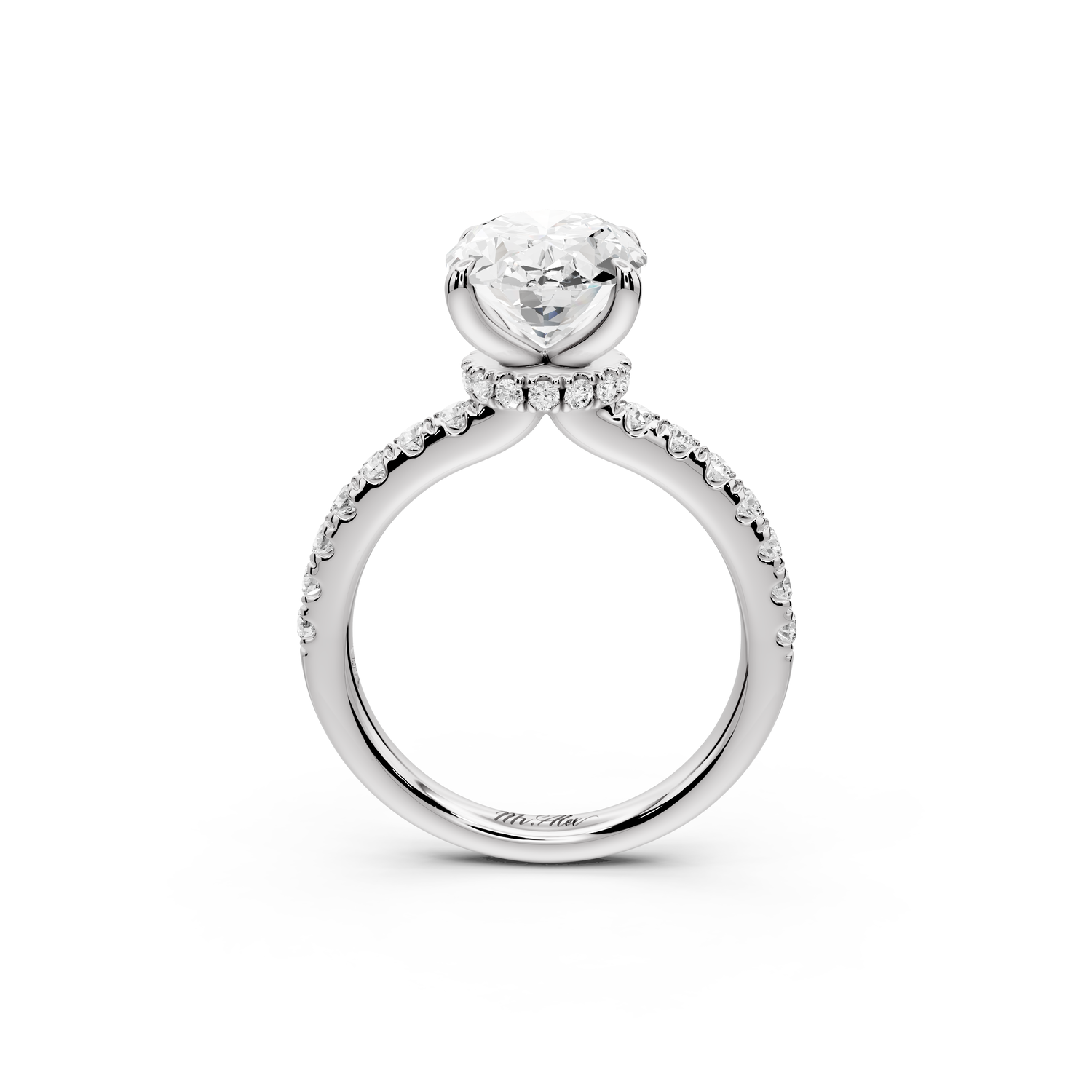 Flora - 3ct 14k white gold oval talong prong Wrap around halo Half Band Engagement Ring