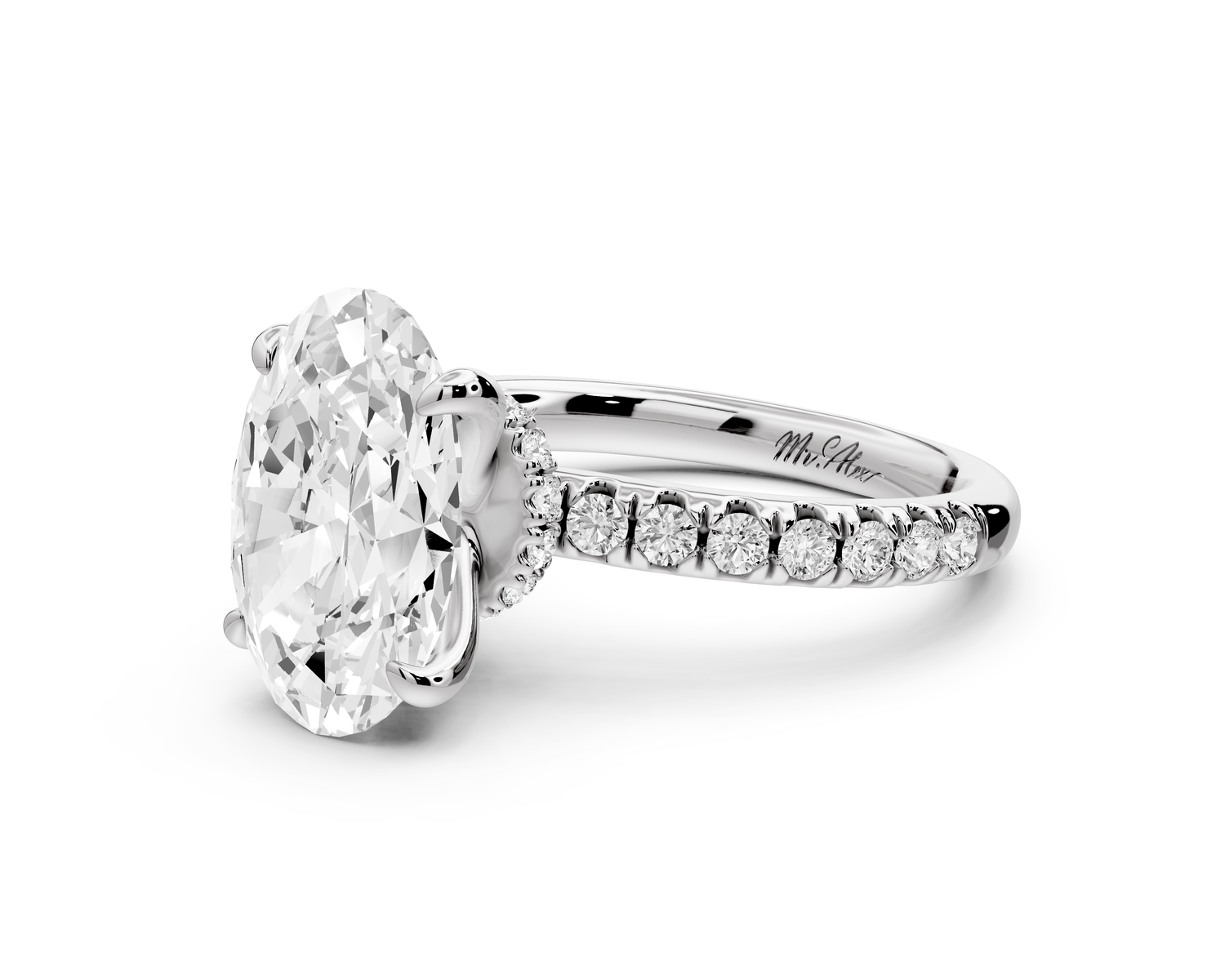 Flora - 3ct 14k white gold oval talong prong Wrap around halo Half Band Engagement Ring
