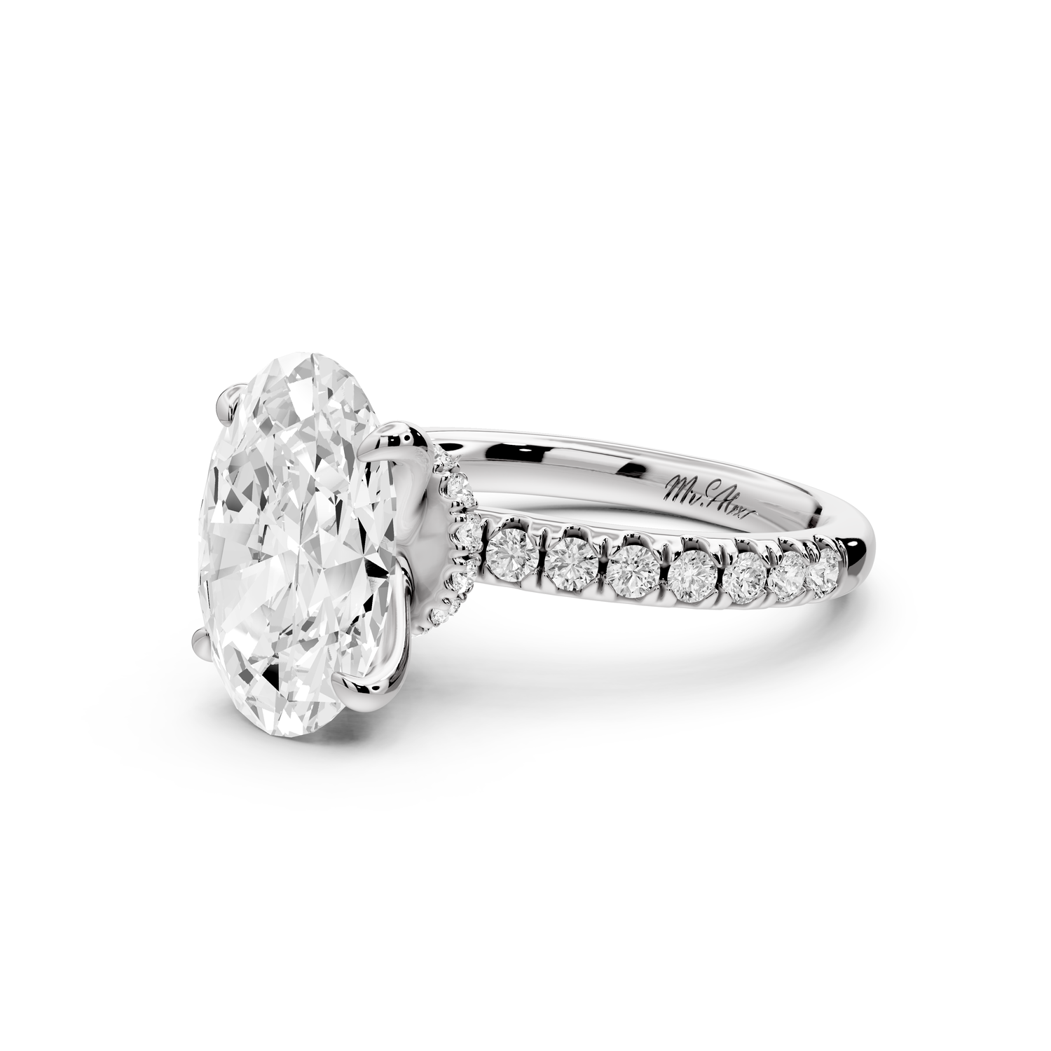 Flora - 3ct 14k white gold oval talong prong Wrap around halo Half Band Engagement Ring