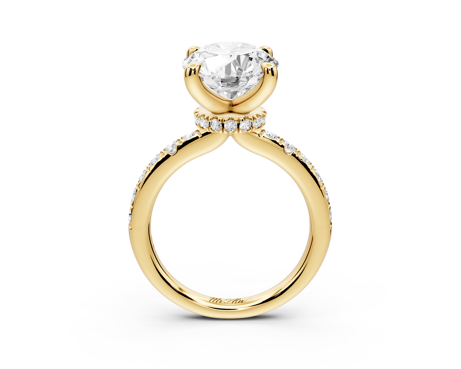 Flora - 3ct 14k yellow gold oval talong prong Wrap around halo Half Band Engagement Ring