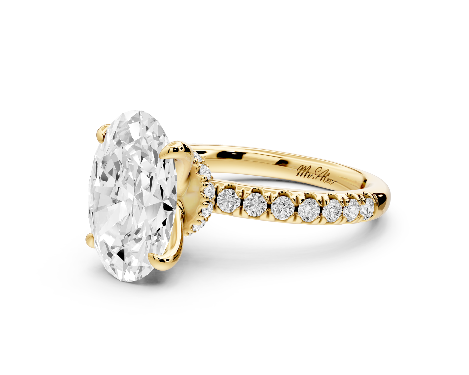 Flora - 3ct 14k yellow gold oval talong prong Wrap around halo Half Band Engagement Ring