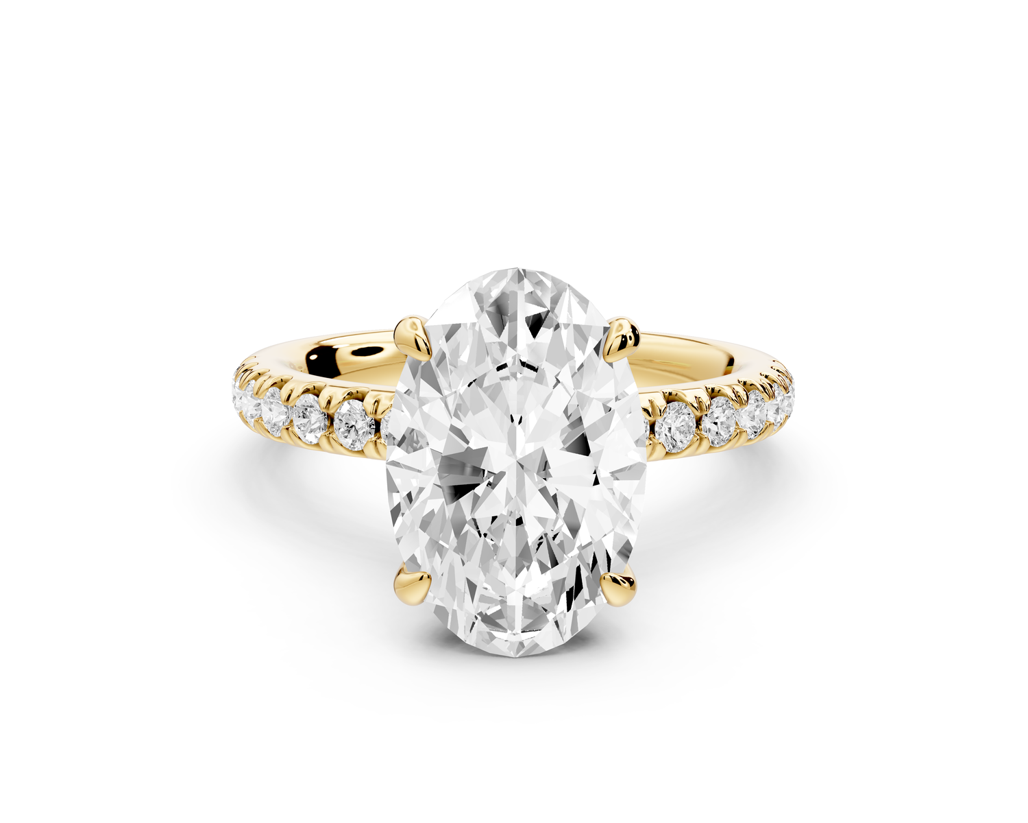 Flora - 3ct 14k yellow gold oval talong prong Wrap around halo Half Band Engagement Ring