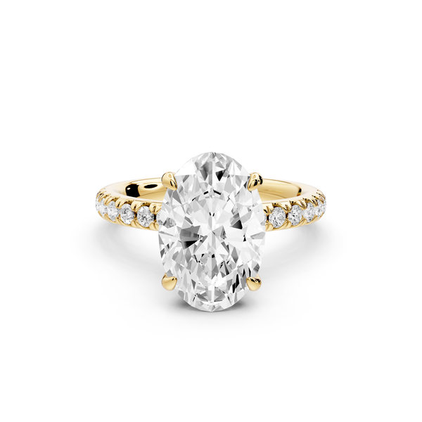 Flora - 3ct 14k yellow gold oval talong prong Wrap around halo Half Band Engagement Ring