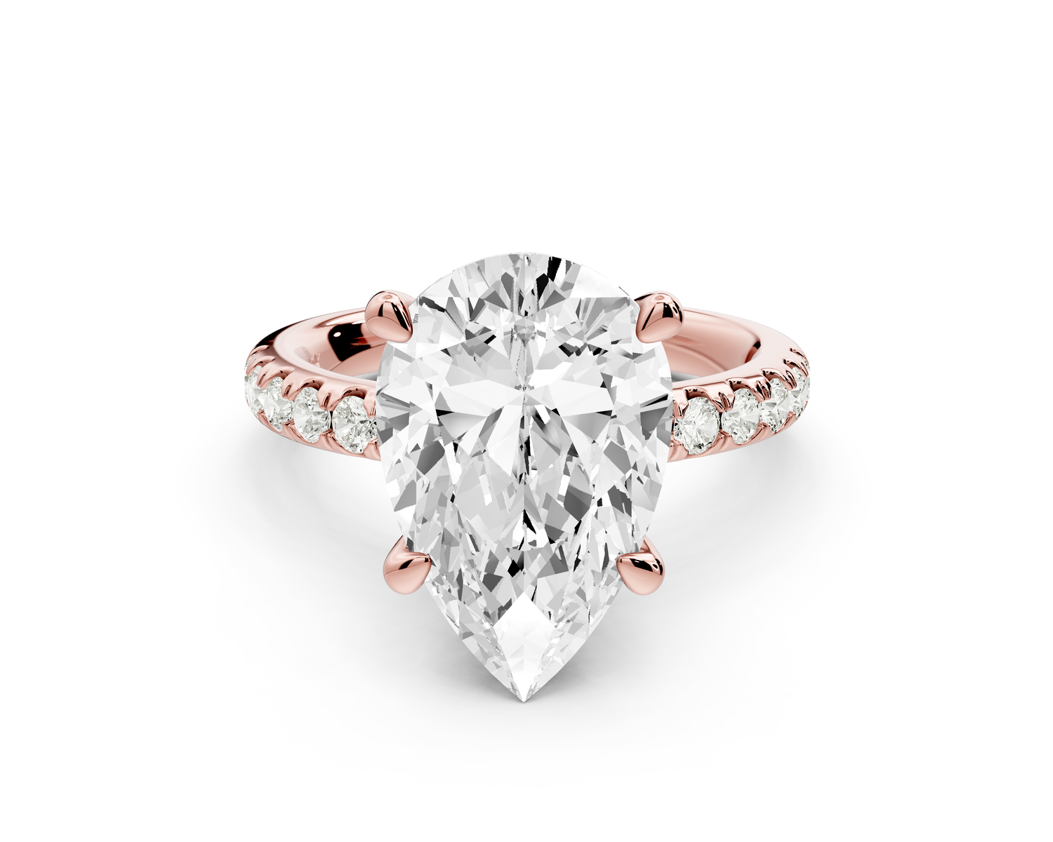 Flora - 3ct 14k rose gold pear talong prong Wrap around halo Half Band Engagement Ring