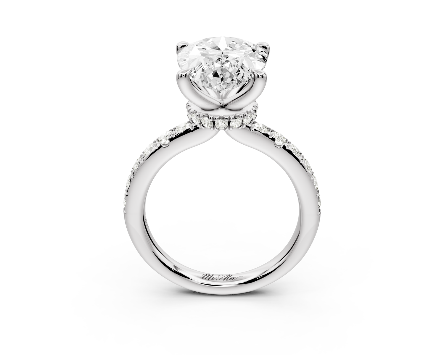 Flora - 3ct 14k white gold pear talong prong Wrap around halo Half Band Engagement Ring