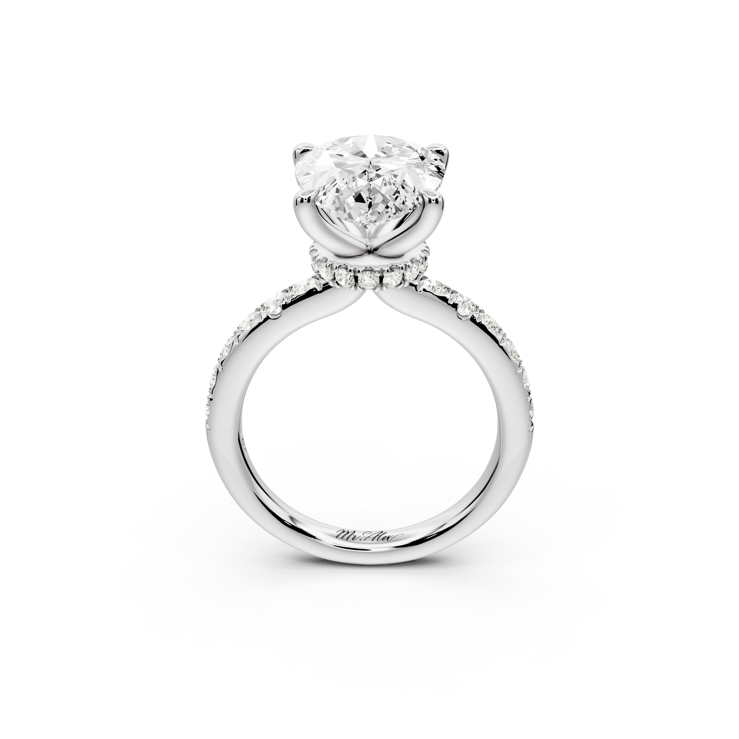 Flora - 3ct 14k white gold pear talong prong Wrap around halo Half Band Engagement Ring