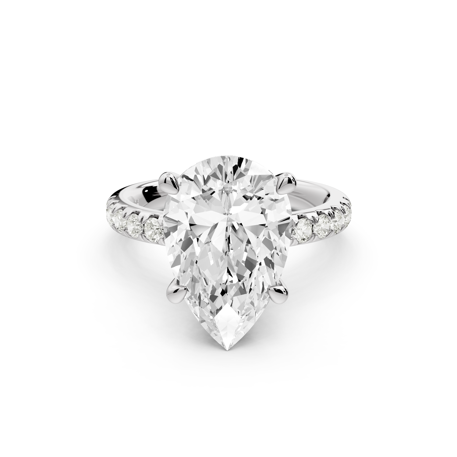 Flora - 3ct 14k white gold pear talong prong Wrap around halo Half Band Engagement Ring
