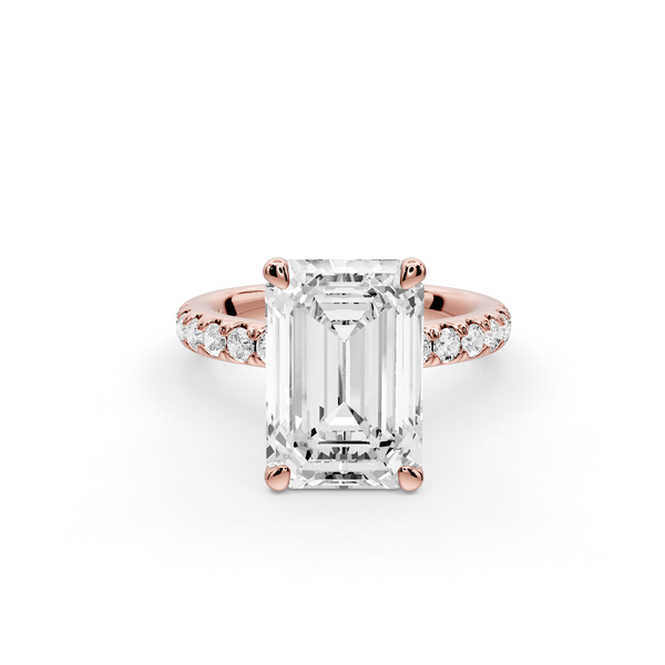 Flora - 4ct 14k rose gold emerald talong prong Wrap around halo Half Band Engagement Ring