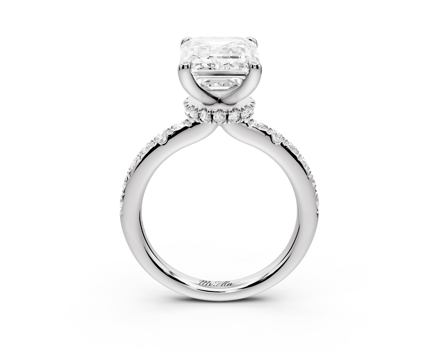 Flora - 4ct 14k white gold emerald talong prong Wrap around halo Half Band Engagement Ring