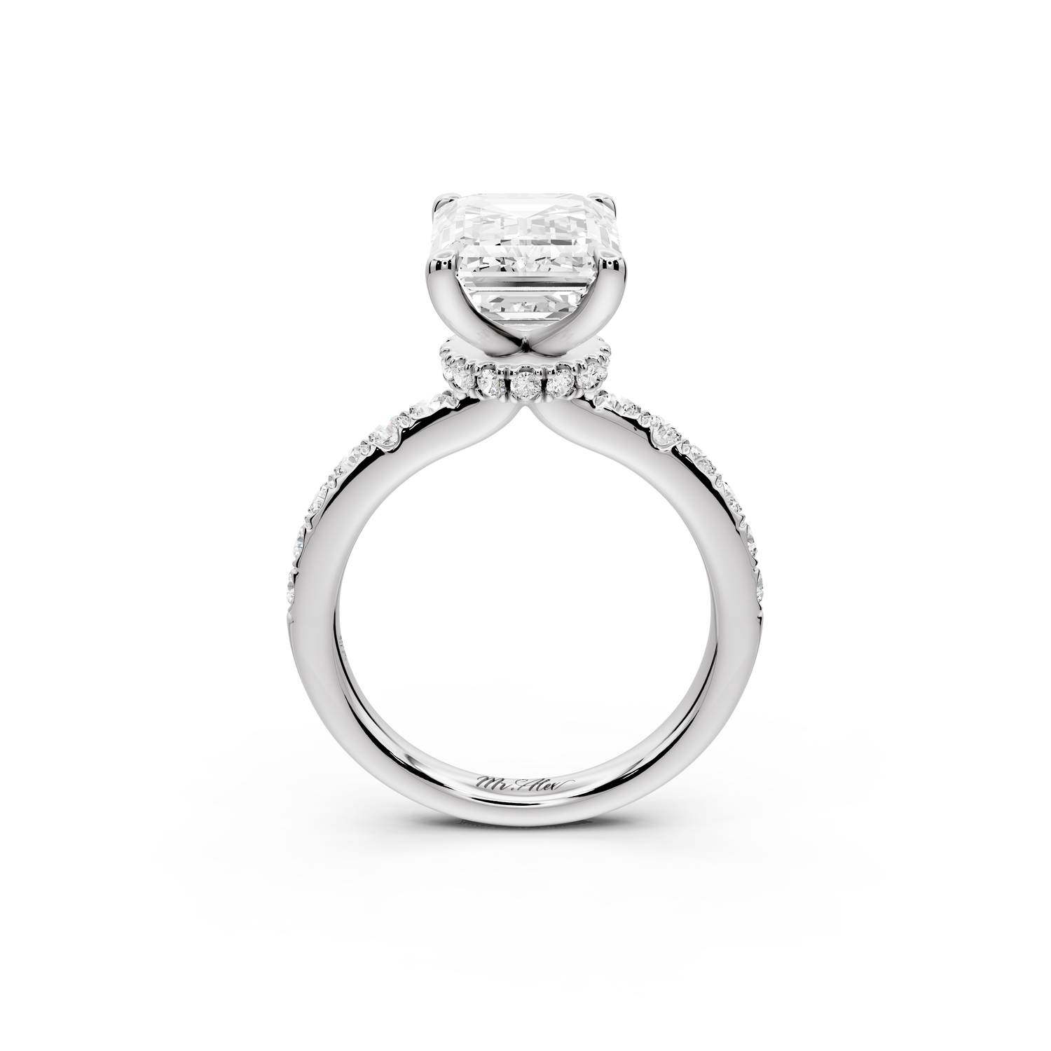 Flora - 4ct 14k white gold emerald talong prong Wrap around halo Half Band Engagement Ring