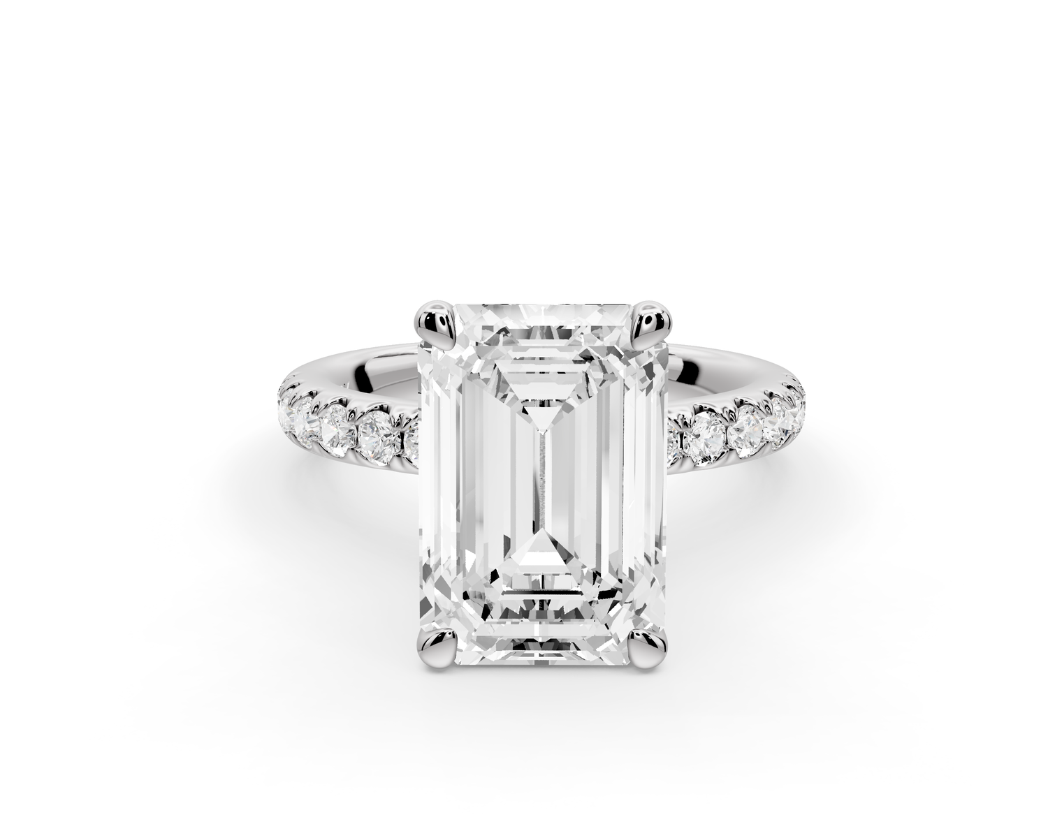 Flora - 4ct 14k white gold emerald talong prong Wrap around halo Half Band Engagement Ring