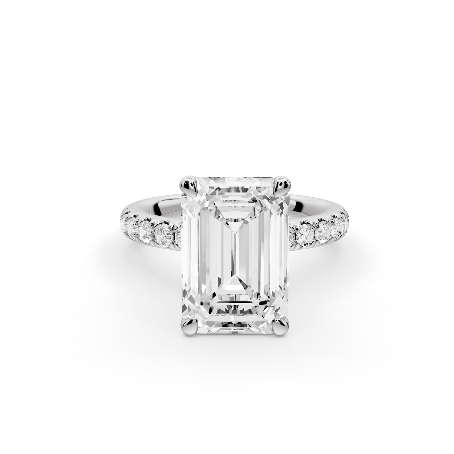 Flora - 4ct 14k white gold emerald talong prong Wrap around halo Half Band Engagement Ring