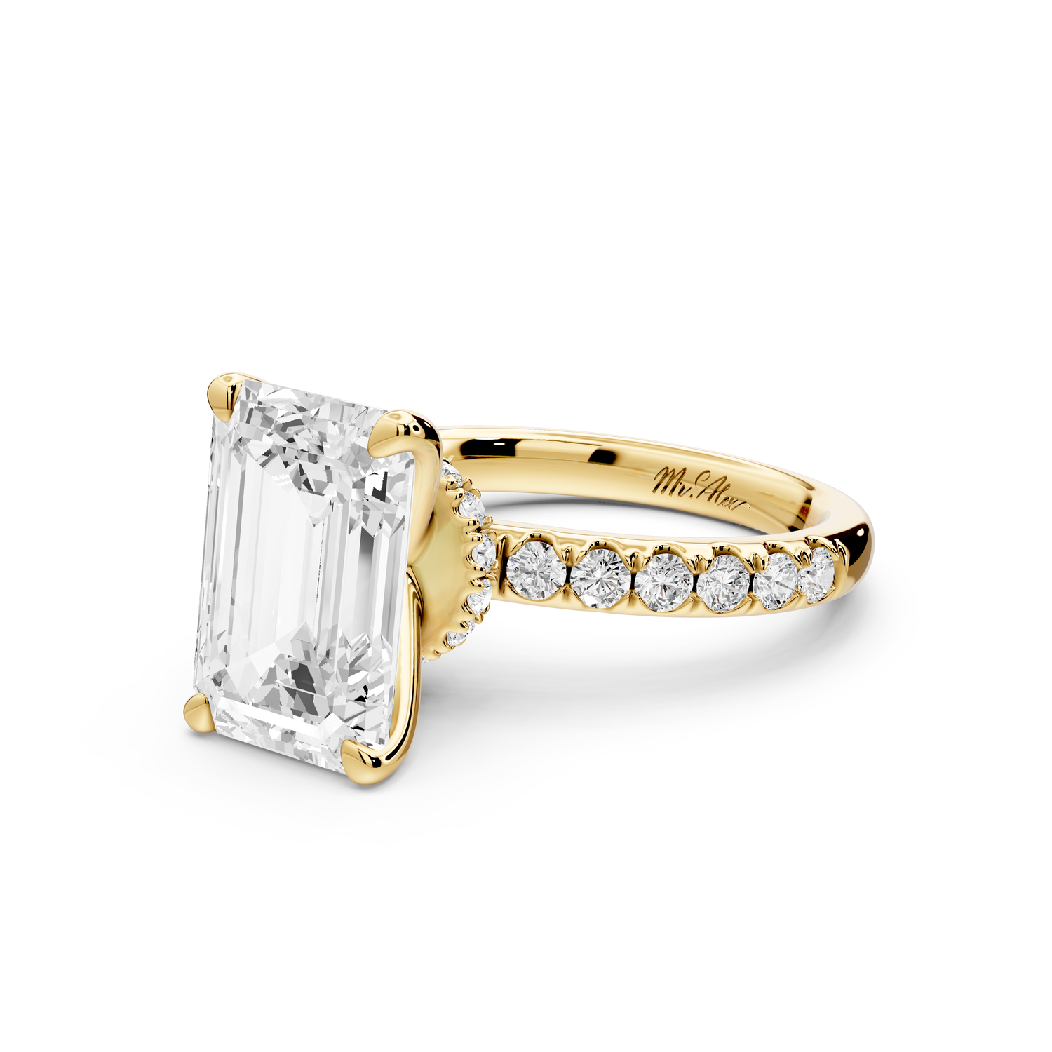 Flora - 4ct 14k yellow gold emerald talong prong Wrap around halo Half Band Engagement Ring