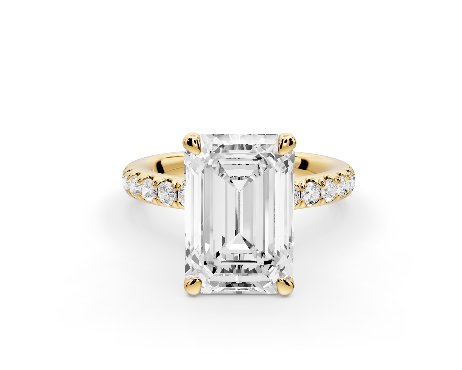 Flora - 4ct 14k yellow gold emerald talong prong Wrap around halo Half Band Engagement Ring
