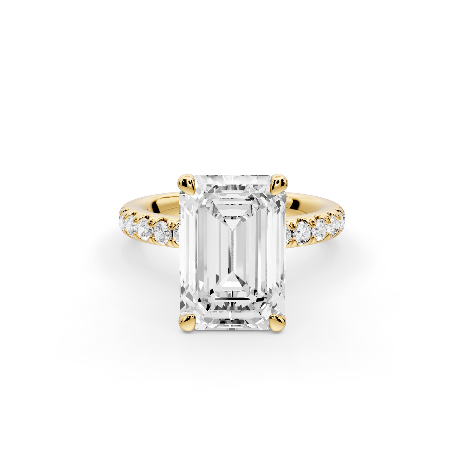 Flora - 4ct 14k yellow gold emerald talong prong Wrap around halo Half Band Engagement Ring