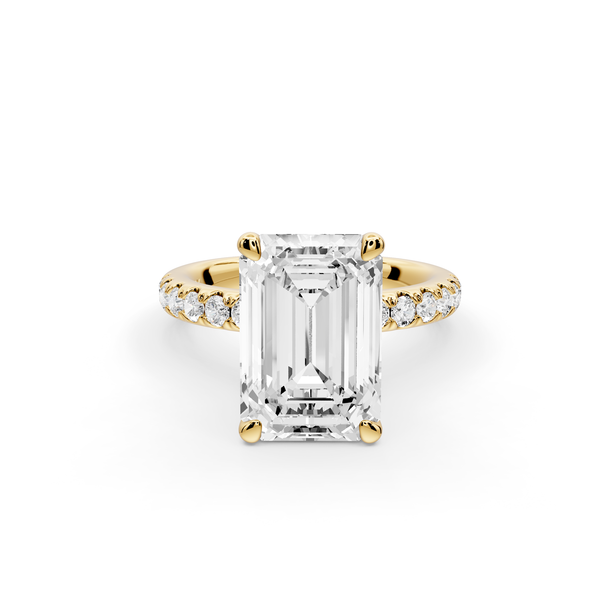 Flora - 4ct 14k yellow gold emerald talong prong Wrap around halo Half Band Engagement Ring