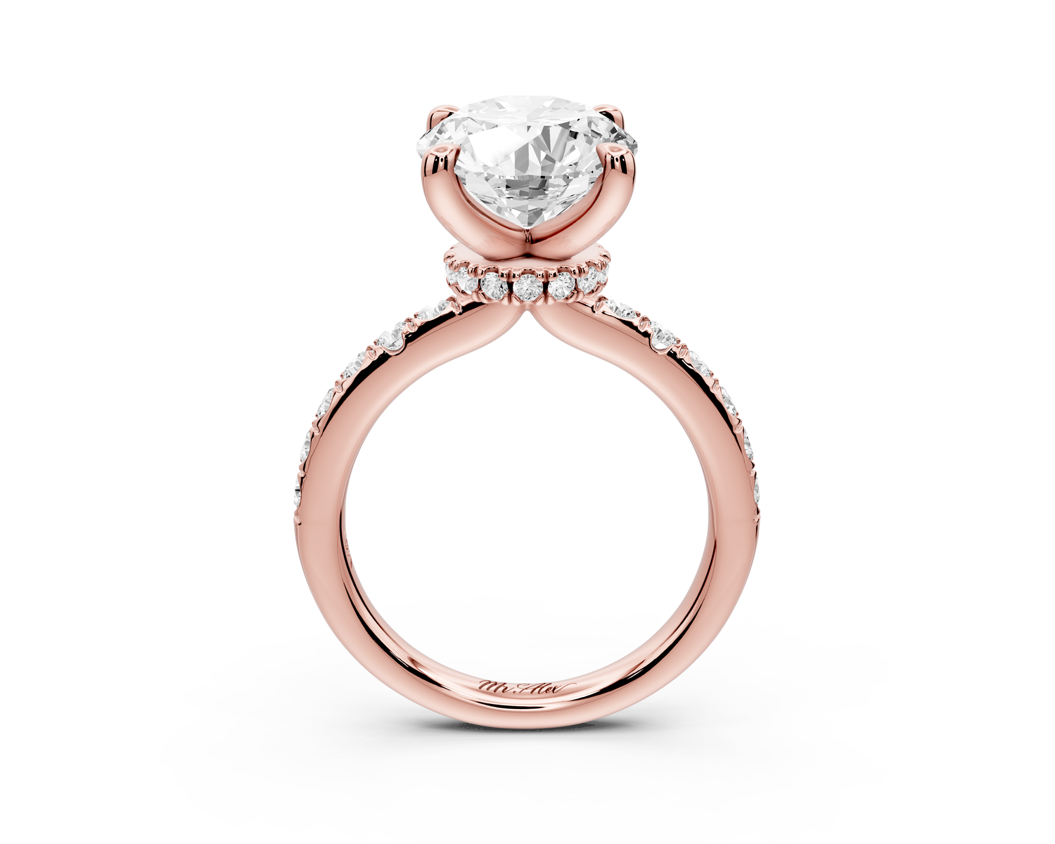 Flora - 4ct 14k rose gold oval talong prong Wrap around halo Half Band Engagement Ring