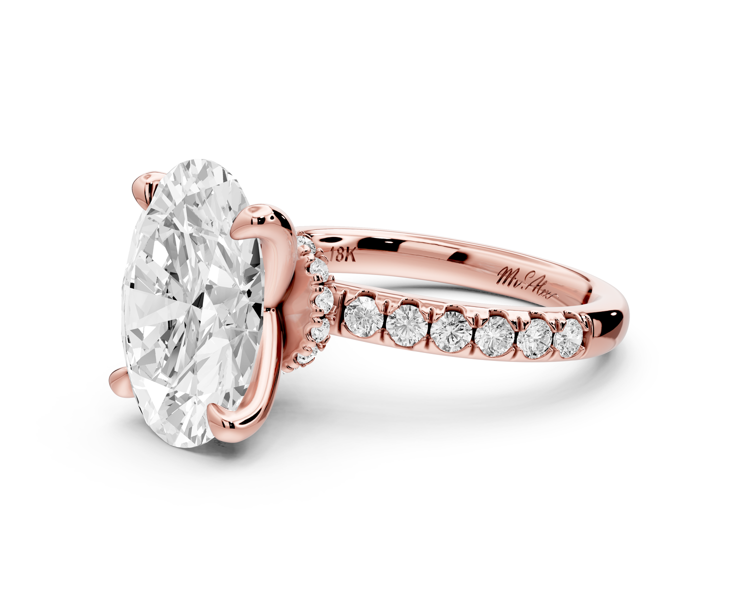Flora - 4ct 14k rose gold oval talong prong Wrap around halo Half Band Engagement Ring