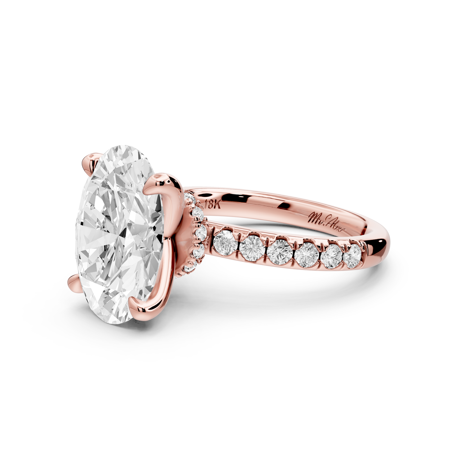 Flora - 4ct 14k rose gold oval talong prong Wrap around halo Half Band Engagement Ring