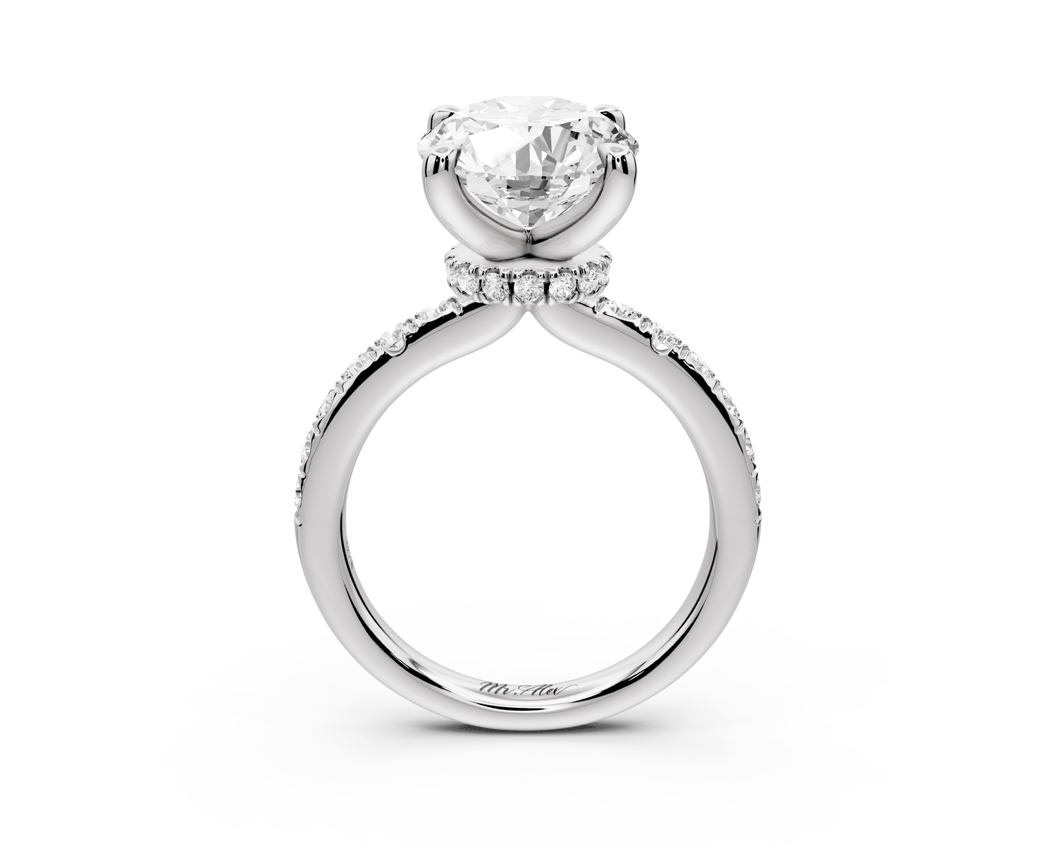 Flora - 4ct 14k white gold oval talong prong Wrap around halo Half Band Engagement Ring