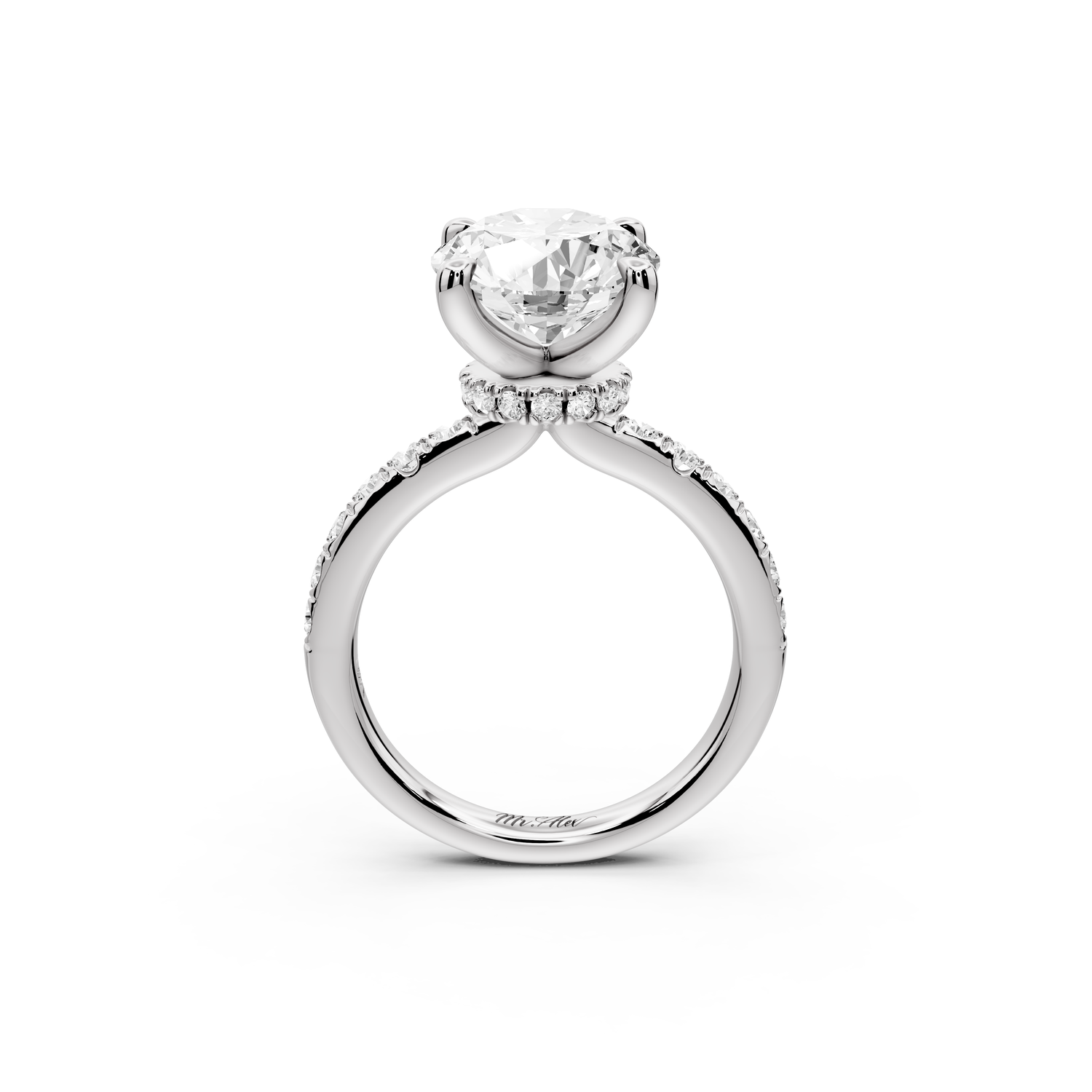 Flora - 4ct 14k white gold oval talong prong Wrap around halo Half Band Engagement Ring