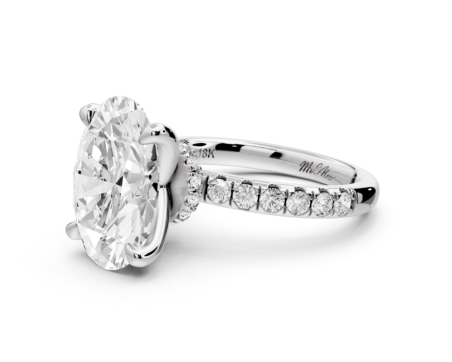 Flora - 4ct 14k white gold oval talong prong Wrap around halo Half Band Engagement Ring