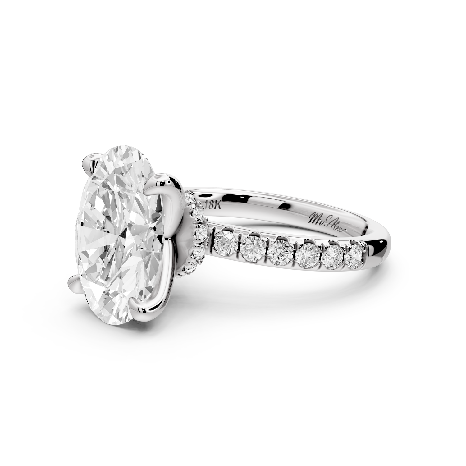 Flora - 4ct 14k white gold oval talong prong Wrap around halo Half Band Engagement Ring