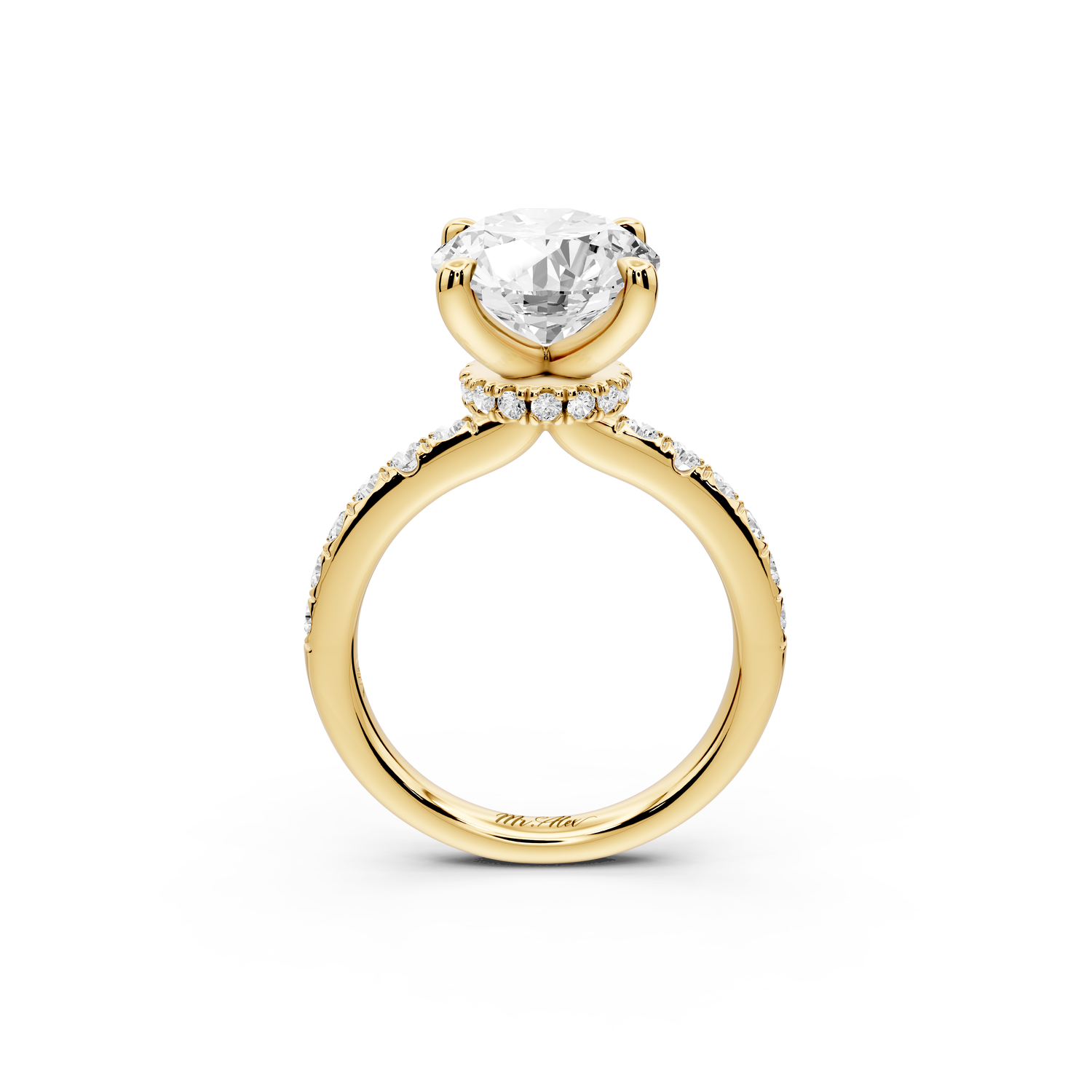 Flora - 4ct 14k yellow gold oval talong prong Wrap around halo Half Band Engagement Ring
