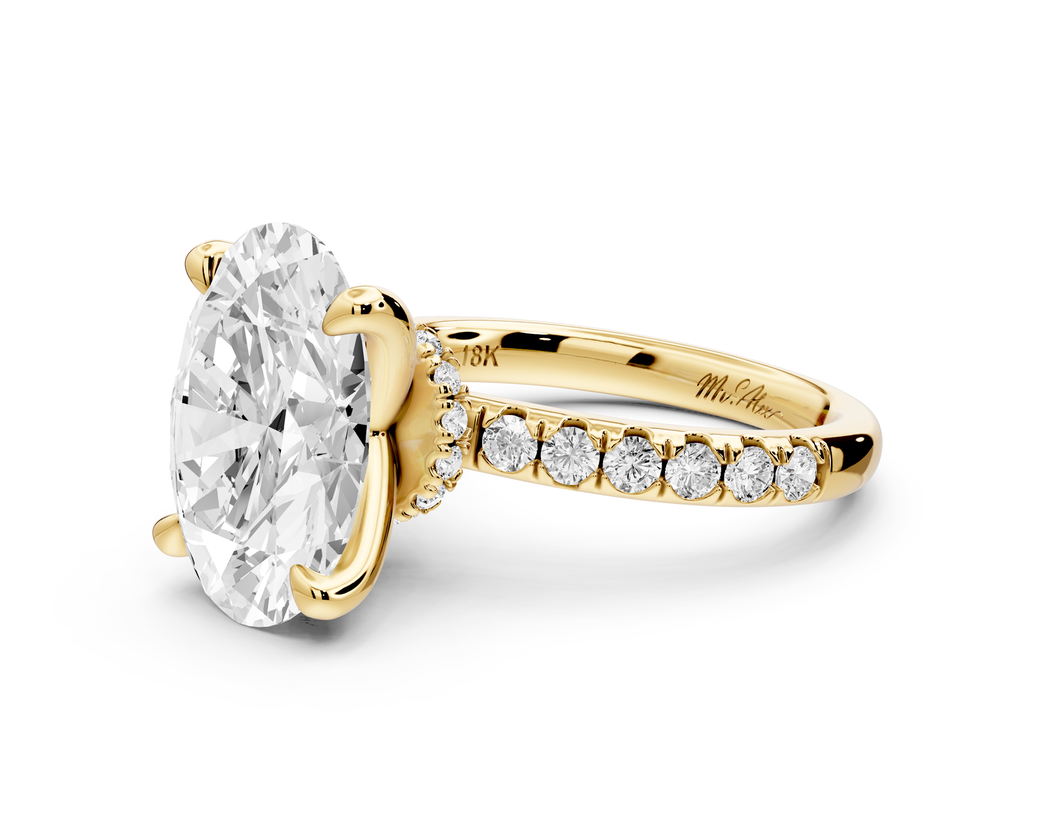 Flora - 4ct 14k yellow gold oval talong prong Wrap around halo Half Band Engagement Ring