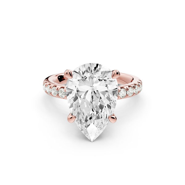 Flora - 4ct 14k rose gold pear talong prong Wrap around halo Half Band Engagement Ring