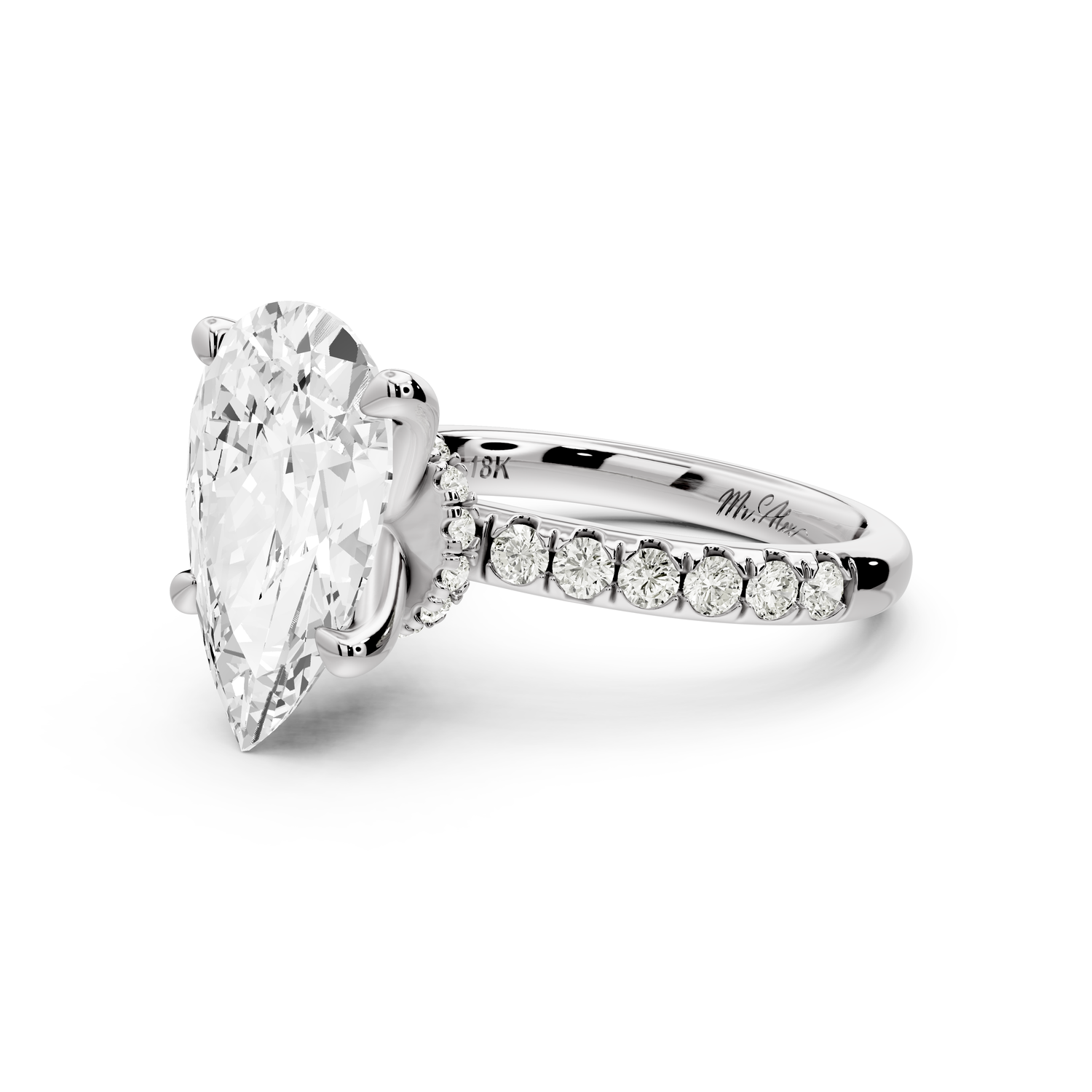 Flora - 4ct 14k white gold pear talong prong Wrap around halo Half Band Engagement Ring
