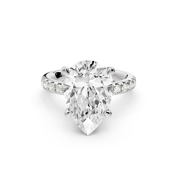 Flora - 4ct 14k white gold pear talong prong Wrap around halo Half Band Engagement Ring