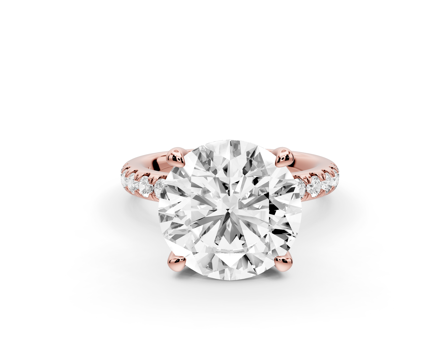 Flora - 4ct 14k rose gold round talong prong Wrap around halo Half Band Engagement Ring