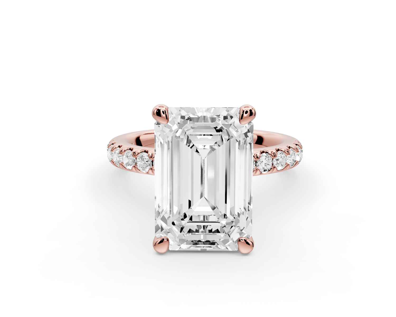 Flora - 5ct 14k rose gold emerald talong prong Wrap around halo Half Band Engagement Ring