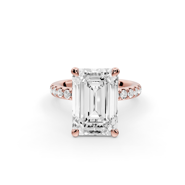 Flora - 5ct 14k rose gold emerald talong prong Wrap around halo Half Band Engagement Ring