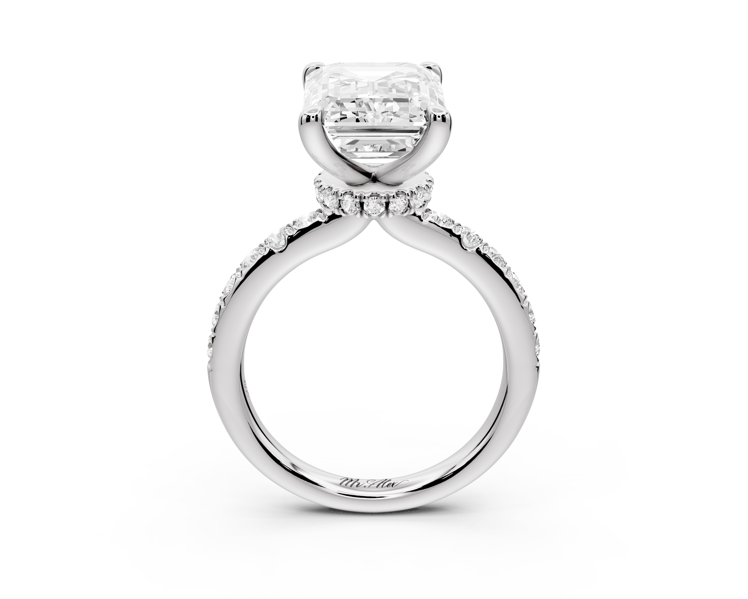 Flora - 5ct 14k white gold emerald talong prong Wrap around halo Half Band Engagement Ring