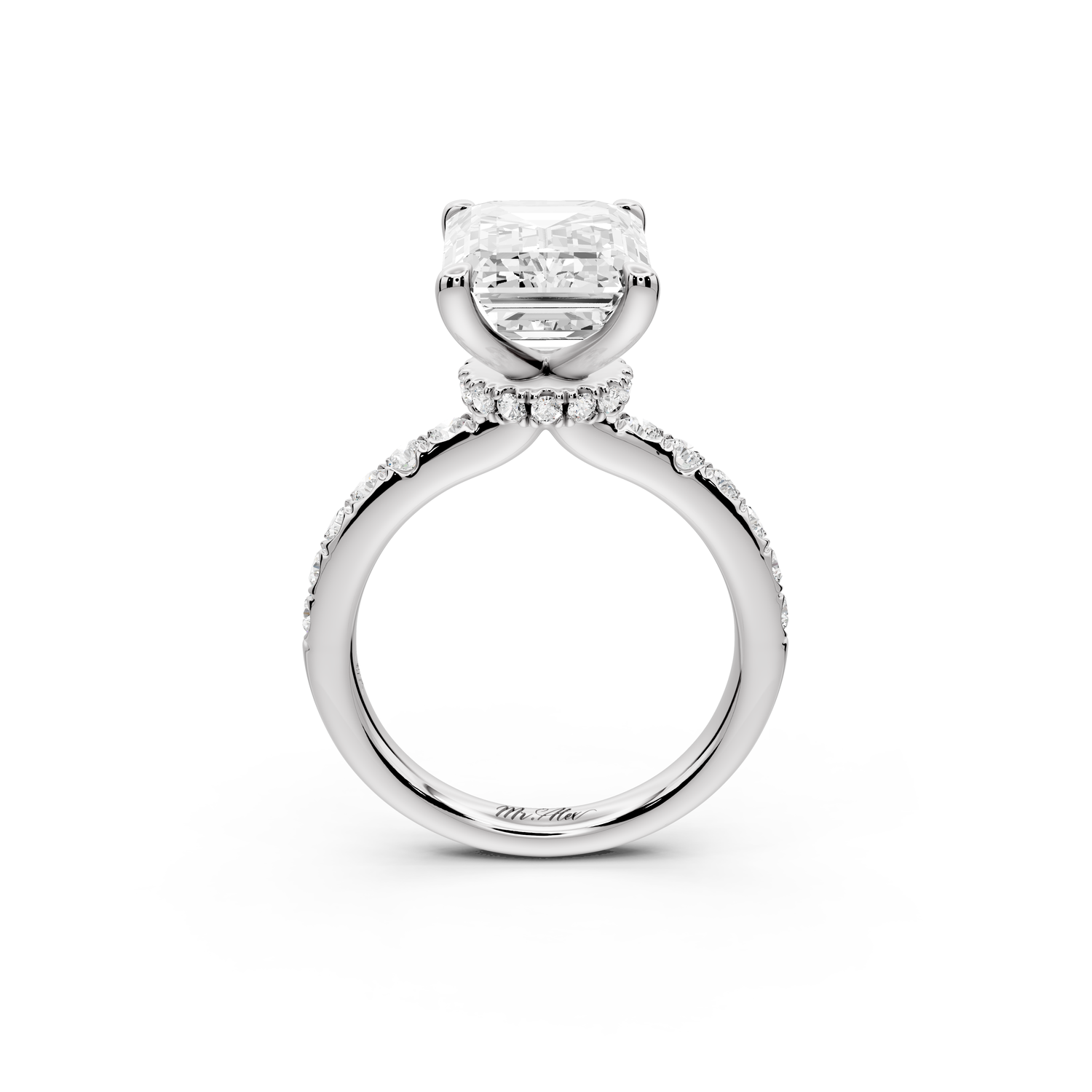 Flora - 5ct 14k white gold emerald talong prong Wrap around halo Half Band Engagement Ring