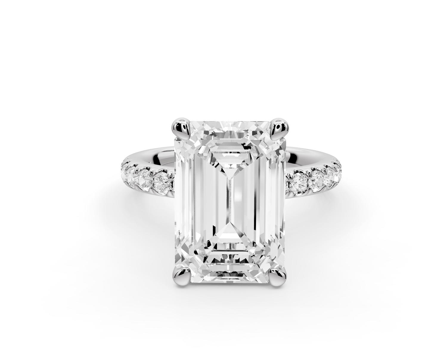 Flora - 5ct 14k white gold emerald talong prong Wrap around halo Half Band Engagement Ring