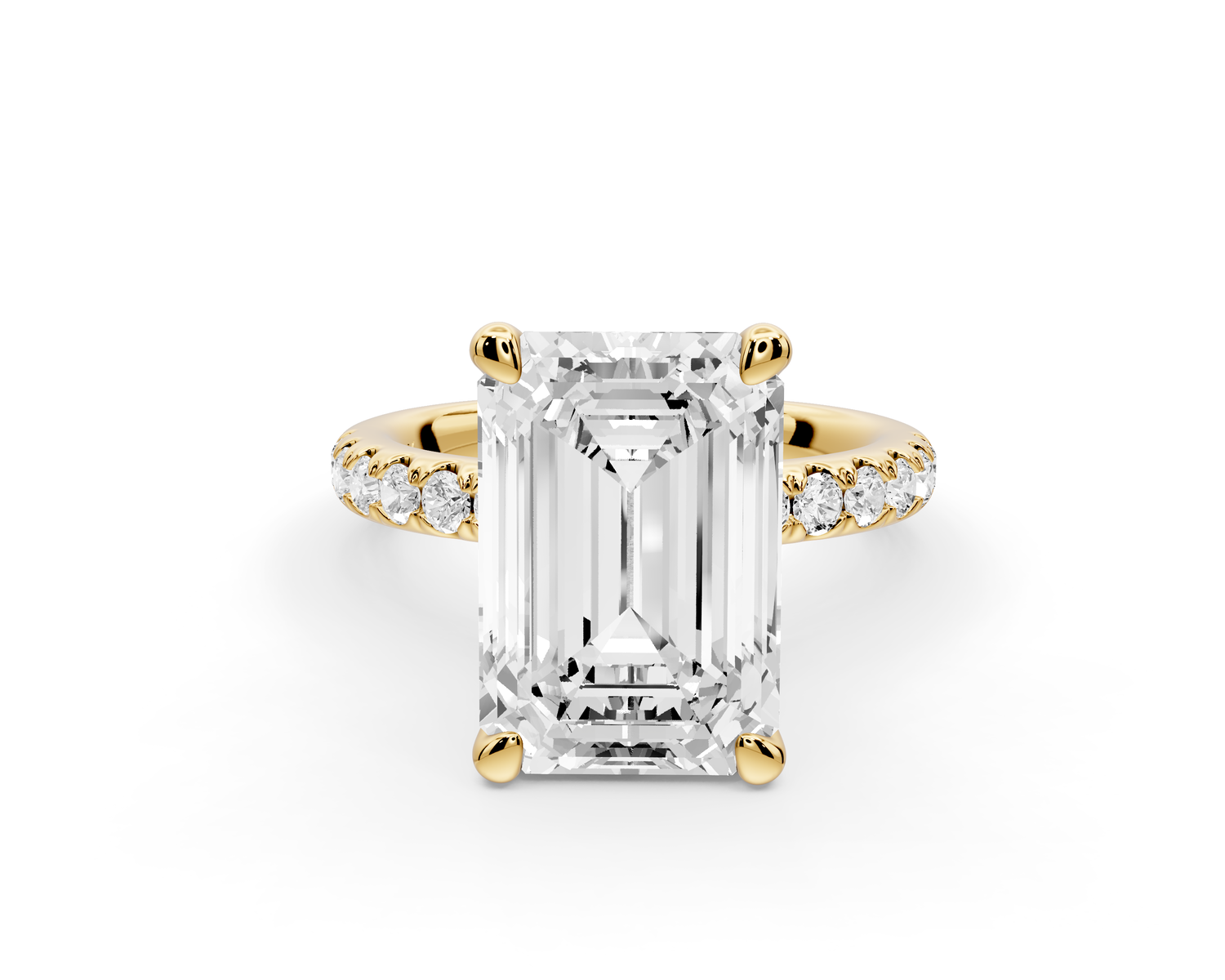 Flora - 5ct 14k yellow gold emerald talong prong Wrap around halo Half Band Engagement Ring