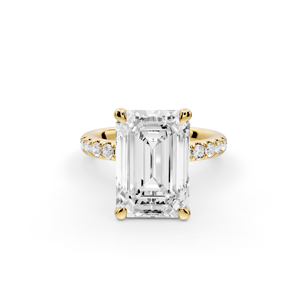 Flora - 5ct 14k yellow gold emerald talong prong Wrap around halo Half Band Engagement Ring