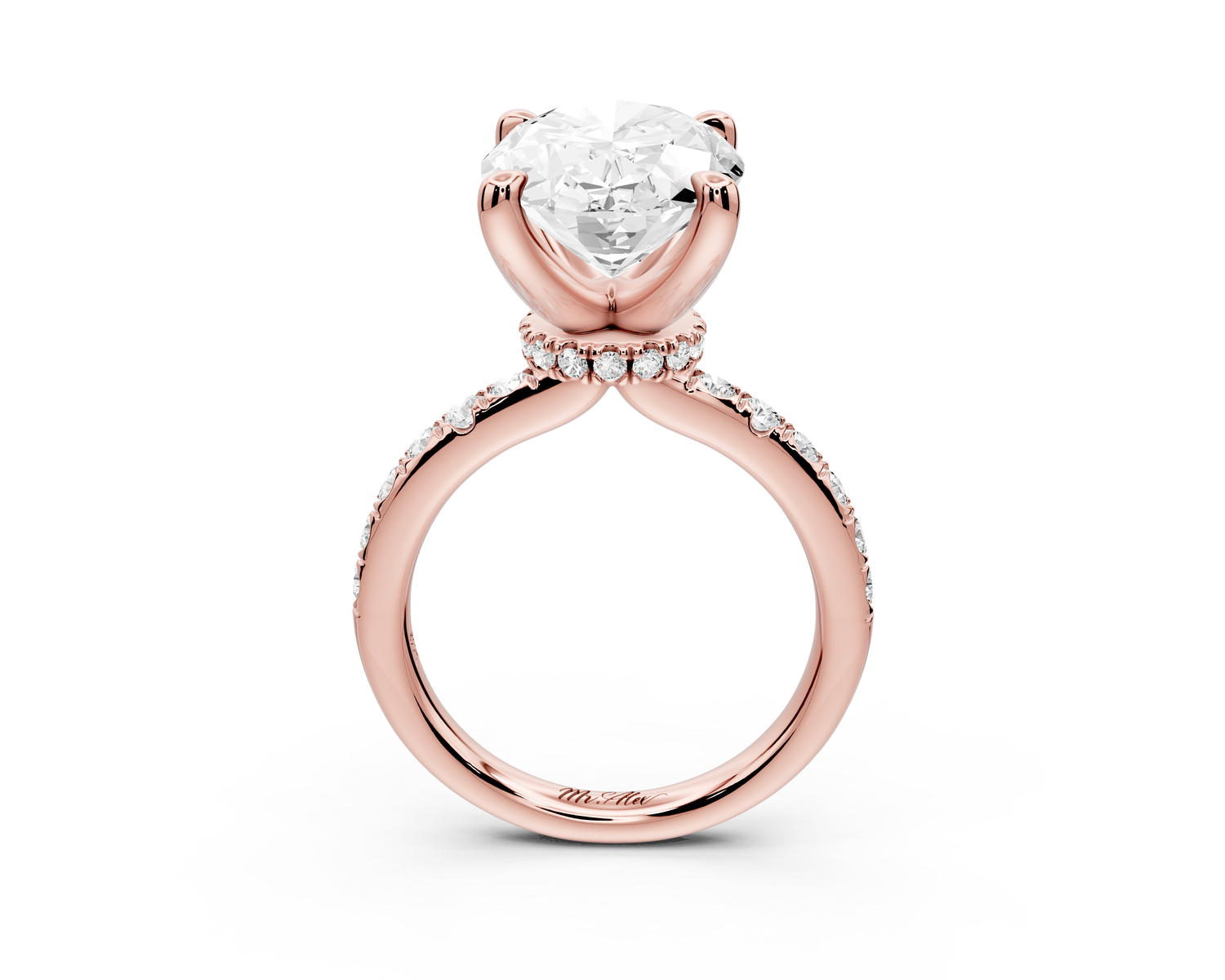 Flora - 5ct 14k rose gold oval talong prong Wrap around halo Half Band Engagement Ring