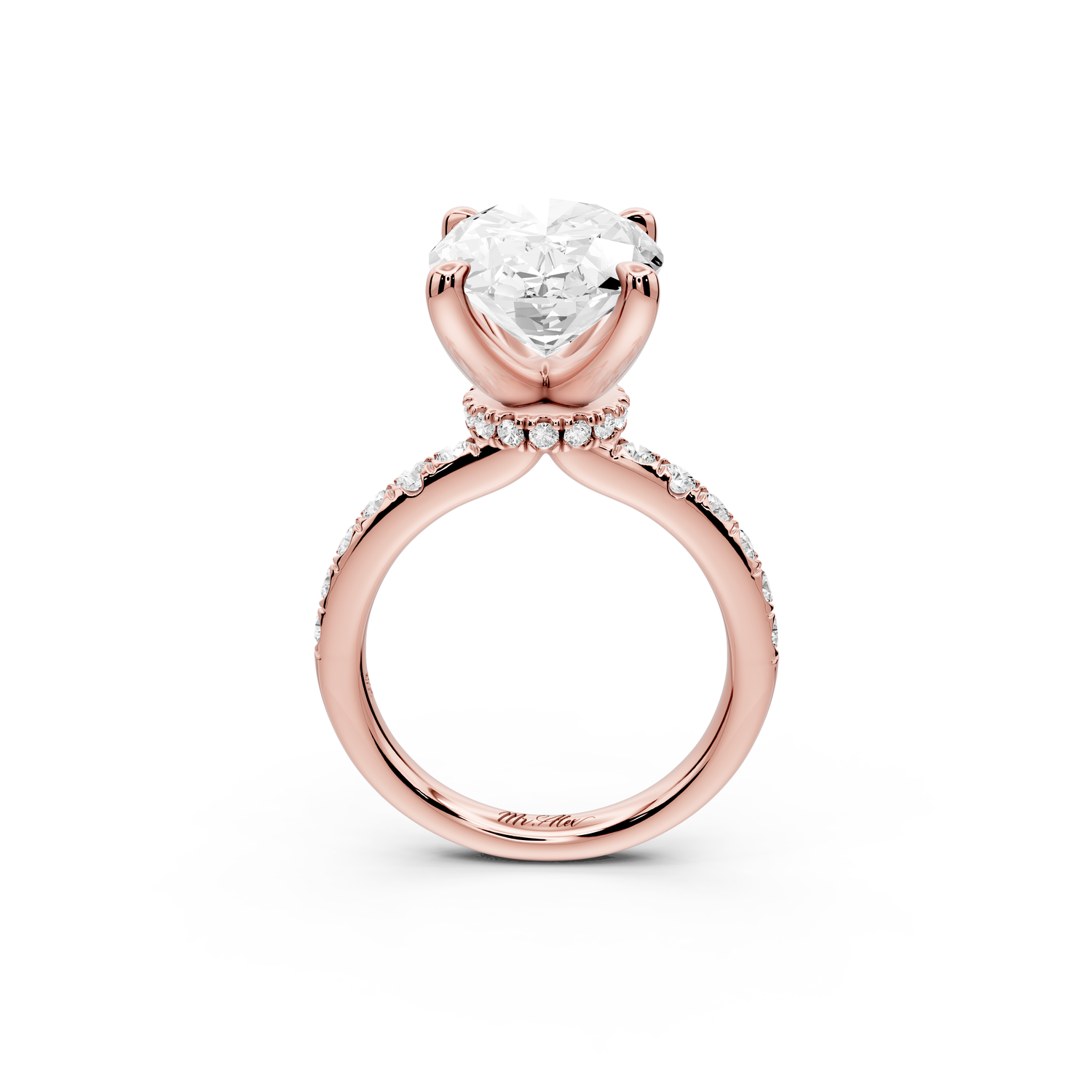 Flora - 5ct 14k rose gold oval talong prong Wrap around halo Half Band Engagement Ring