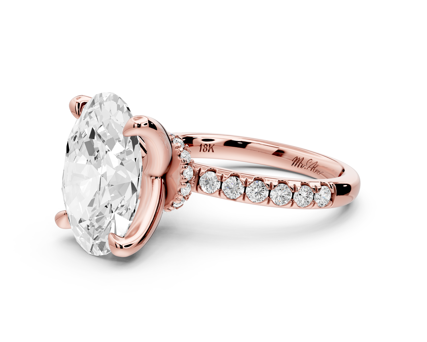 Flora - 5ct 14k rose gold oval talong prong Wrap around halo Half Band Engagement Ring