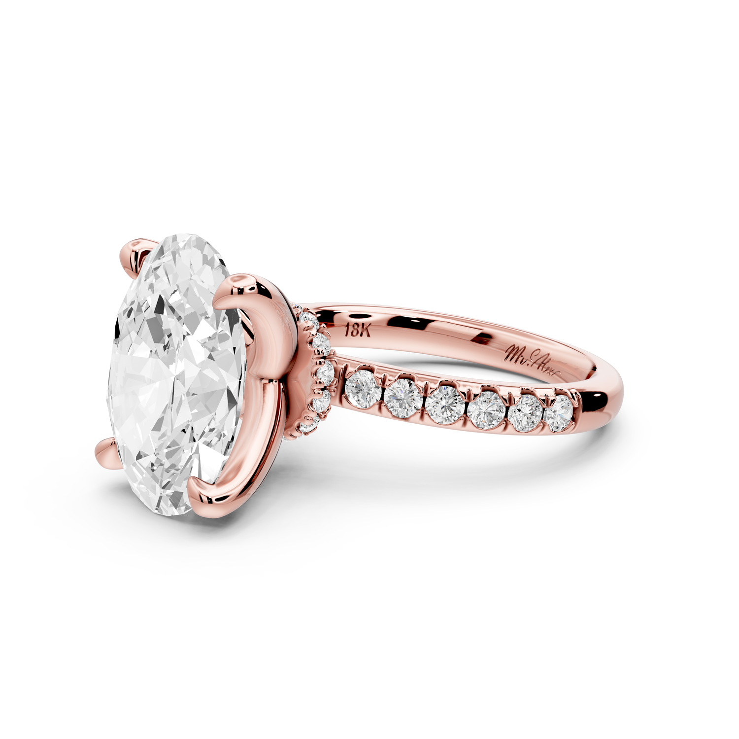 Flora - 5ct 14k rose gold oval talong prong Wrap around halo Half Band Engagement Ring